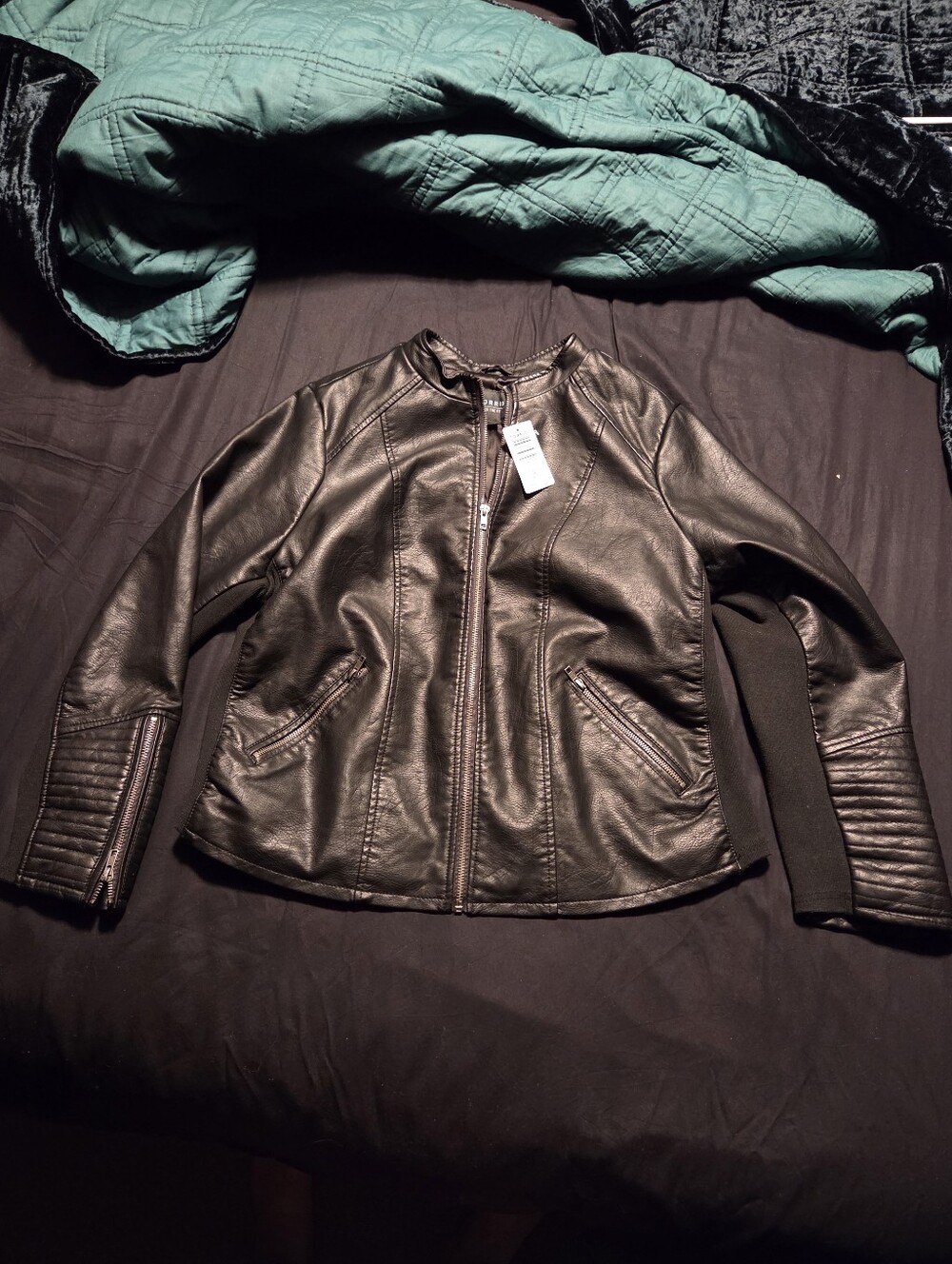 Torrid NWT Black PU Knit Moto Jacket Size 2X 18-20 Faux Leather